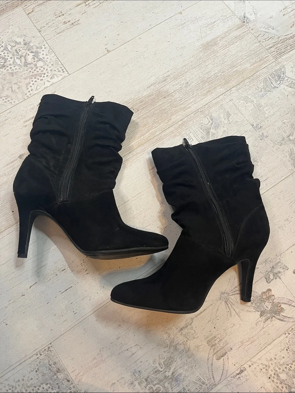 A.n.a Black Suede Slouch Heeled Boots Size 9.5